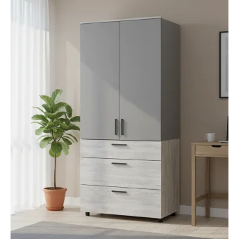Skříň na oblečení Doros Thorn Borovice Natti/Šedá 2 DTD/3Š tyč 90х51.6х200 (44900465)