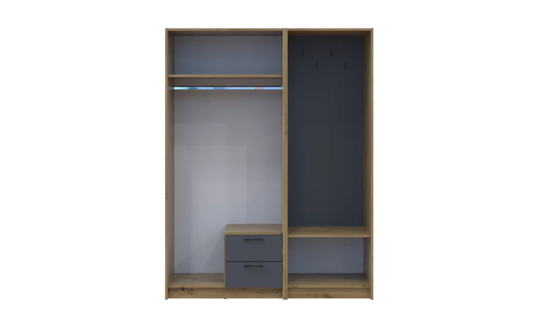 Šatní skříň Doros Rondi s věšákem Dub Artisan / Grafit 2 dvere 142×52×195 (42005269)