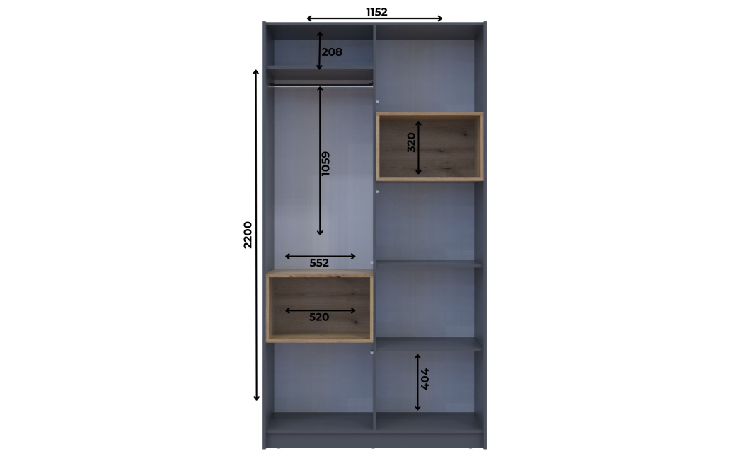 Skříň na oblečení s nikou Doros Dale Antracit/Dub Evok 2 dveře 115,2 × 52 × 220 (44900525)