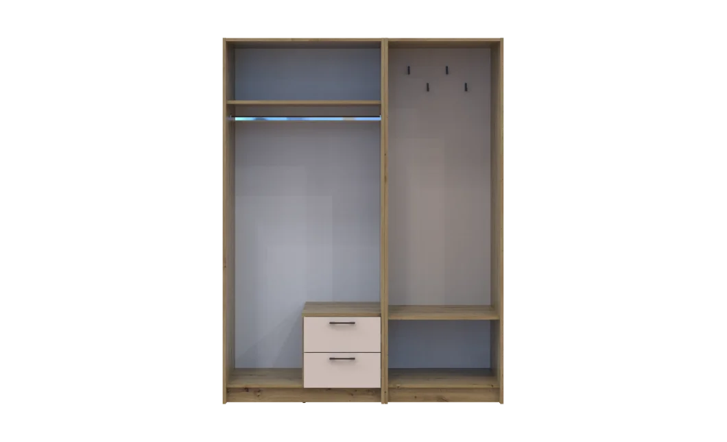 Šatní skříň Doros Rondi s věšákem a zrcadlem Dub Artisan / Kašmír, 2 dvere 142×52×195 (42005270)