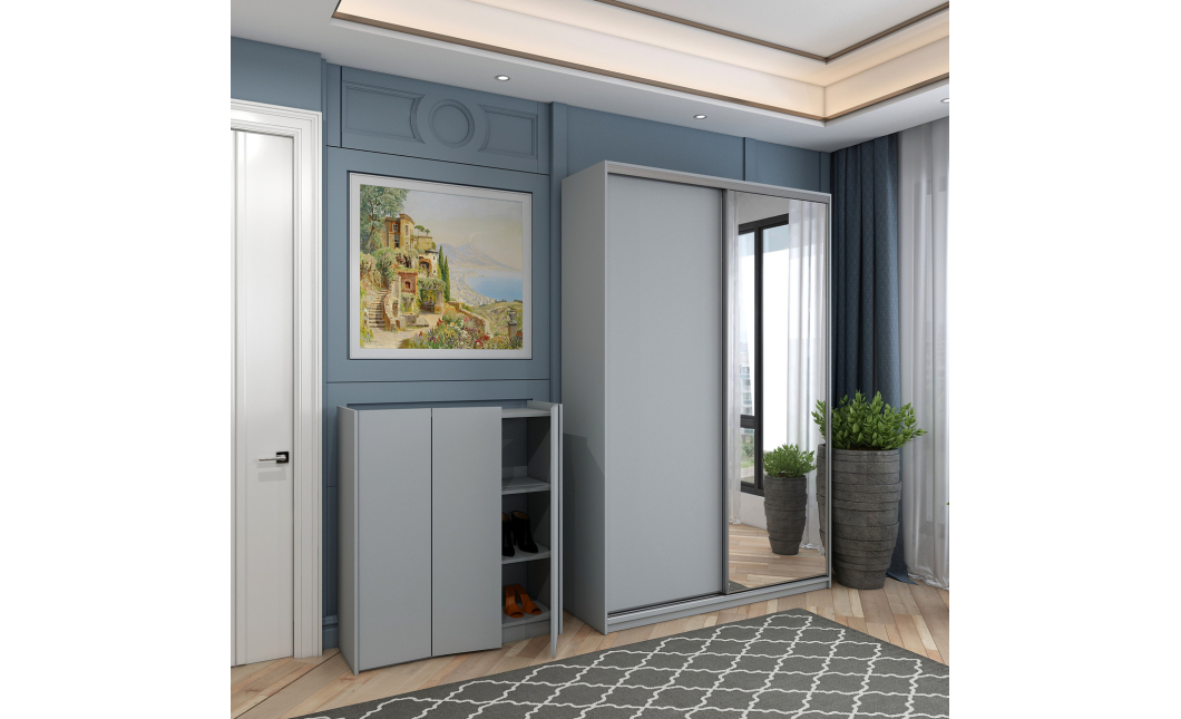 Botník se zrcadlem Doros Kassel Šedý 3 DTD 97×40×110 (42005509)