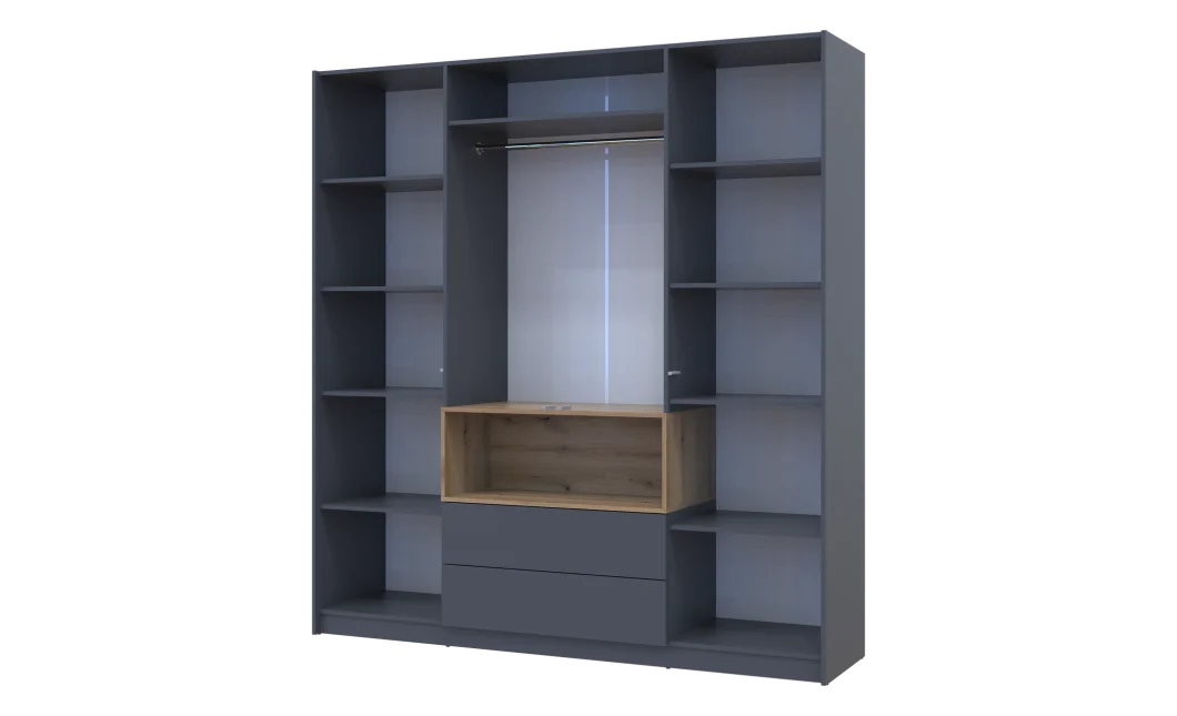 Skříň na oblečení s nikou Doros Dale Antracit/Dub Evok 4 dveře 206 × 52 × 220 (44900527)
