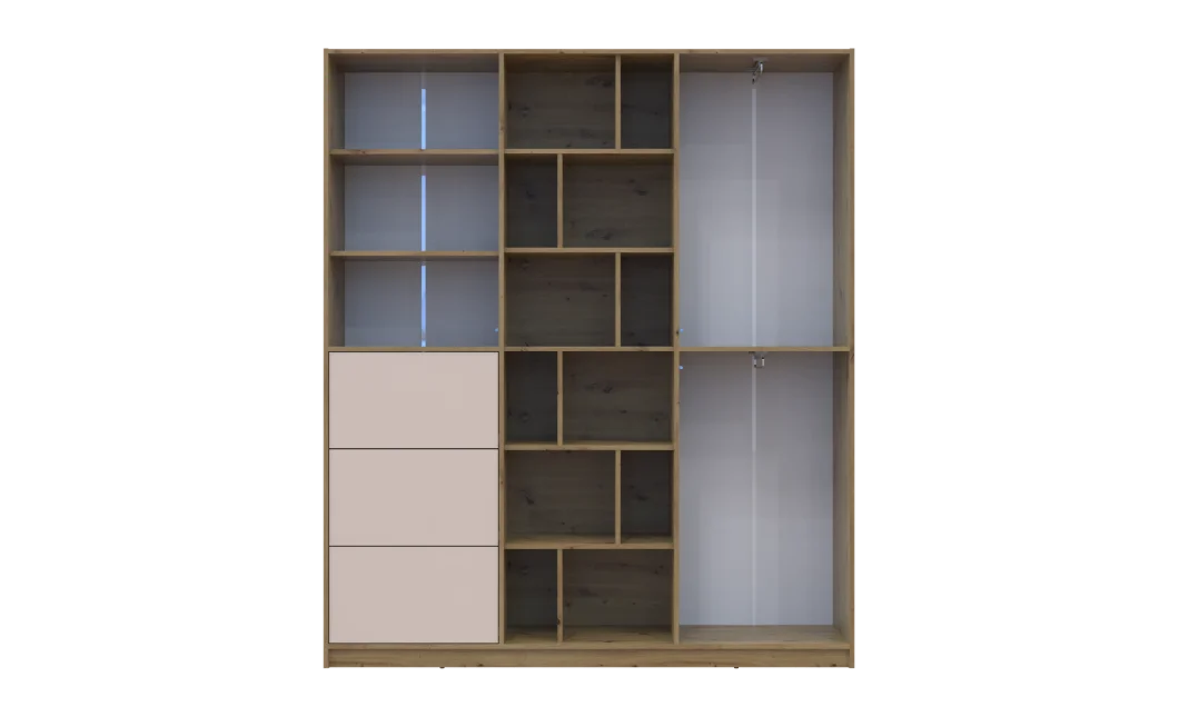 Skříň na oblečení Doros Morgan Dub Artisan/Kašmír DTD /Zásuvky 180×40×210 (44900409)