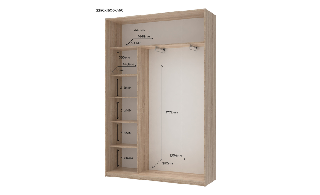 Šatní skříň Doros City Light Dub Sonoma 2 DTD 150×45×225 (42002013)
