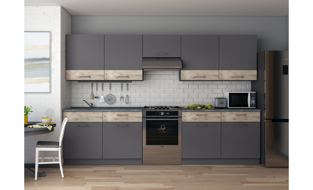 Kuchyně Lea Doros 3 m Grafit/Klondike DTD 300×60×250 (81000012)