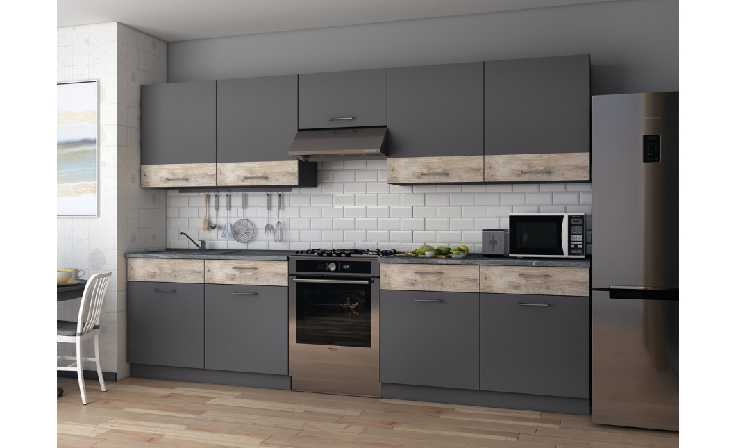 Kuchyně Lea Doros 3 m Grafit/Klondike DTD 300×60×250 (81000012)