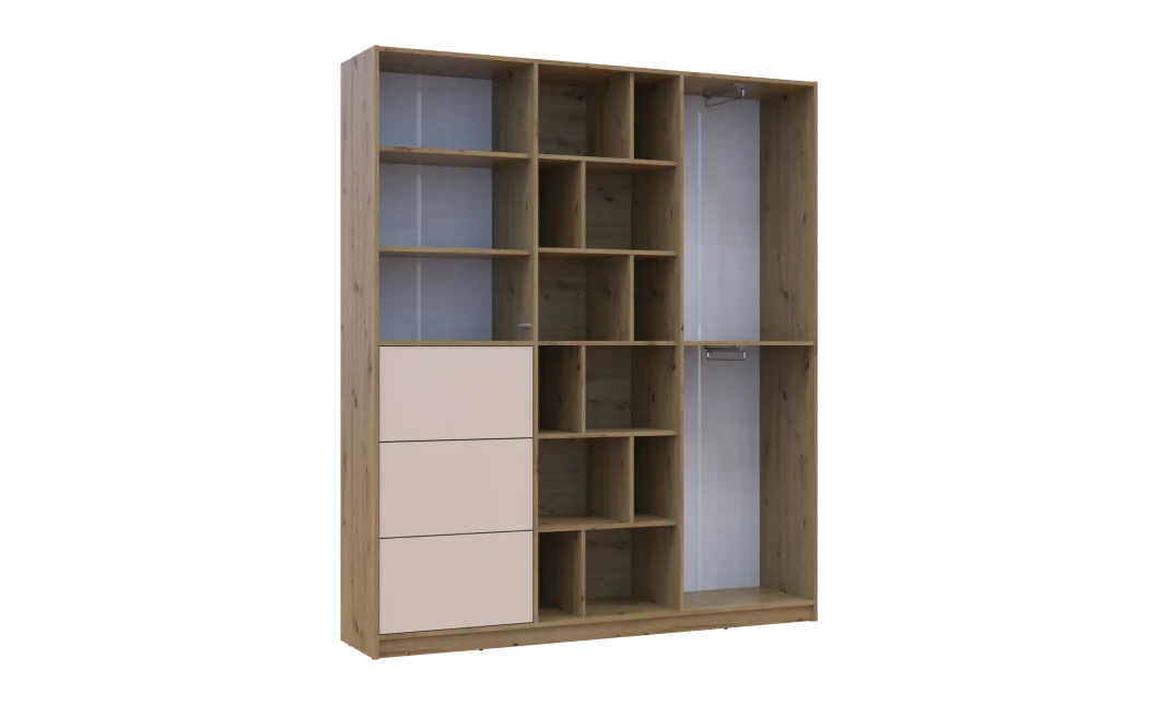 Skříň na oblečení Doros Morgan Dub Artisan/Kašmír DTD /Zásuvky 180×40×210 (44900409)