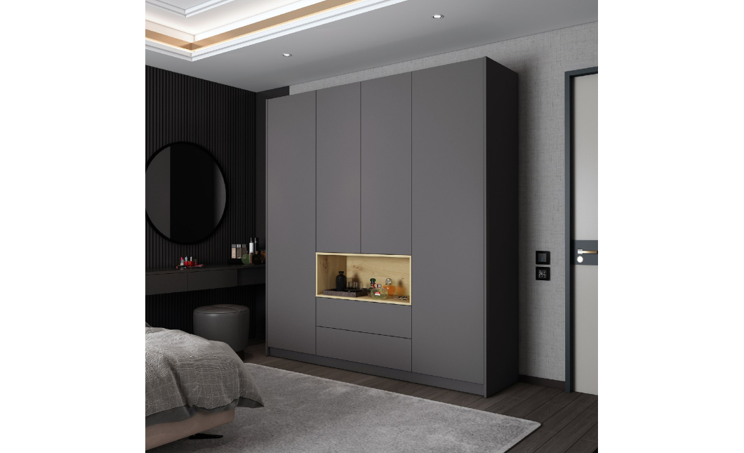 Skříň na oblečení s nikou Doros Dale Antracit/Dub Evok 4 dveře 206 × 52 × 220 (44900527)