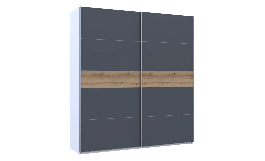 Šatní skříň Doros G-Caiser Bílá / Grafit vložka Dub Evok 2 DTD / 5 části 220×60×240 (44900282)