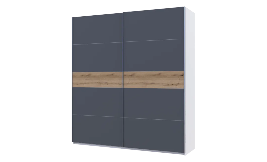 Šatní skříň Doros G-Caiser Bílá / Grafit vložka Dub Evok 2 DTD / 5 části 220×60×240 (44900282)