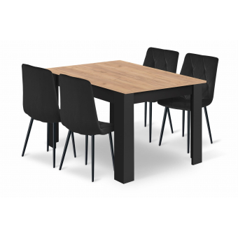 Jedálenský set NP 120x80 Craft / čierny + 4 stoličky LIBRA čierny zamat / čierne nohy (100408835)