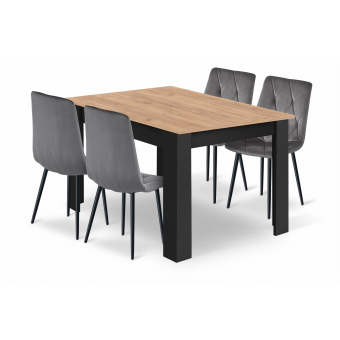 Jedálenský set NP 120x80 Craft / čierny + 4 stoličky LIBRA tmavosivý zamat / čierne nohy (100408331)