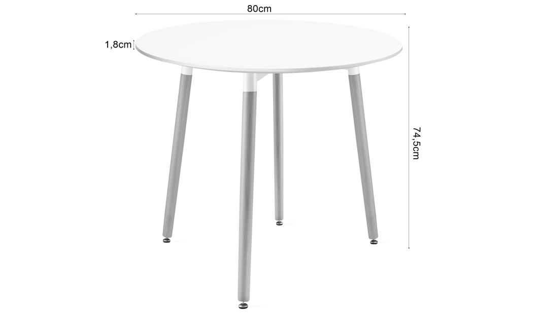 Jedálenský set: stôl KAMI okrúhly 80 cm biely / nohy vo farbe dreva + 2 stoličky MARK sivé (100831327)