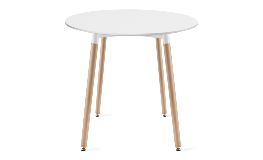Jedálenský stôl Doros KAMI okrúhly 80 cm – biely / nohy vo farbe dreva (10038311)