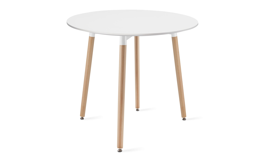 Jedálenský stôl Doros KAMI okrúhly 80 cm – biely / nohy vo farbe dreva (10038311)