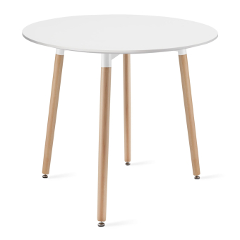Jedálenský stôl Doros KAMI okrúhly 80 cm – biely / nohy vo farbe dreva (10038311)