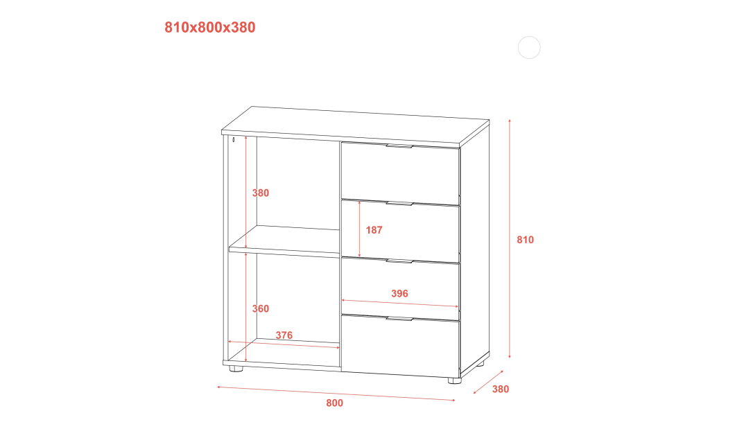 Komoda Doros Ron 1 1 dveře 4 zásuvky Bílý 80 × 38 × 81 (41516005)