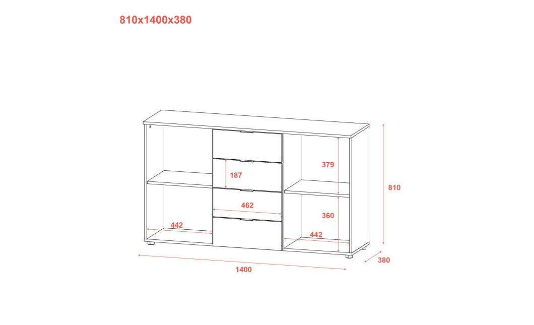 Komoda Doros Ron 5 Bílý 2 dveře 4 zásuvky 140 × 38 × 81 (44900223)