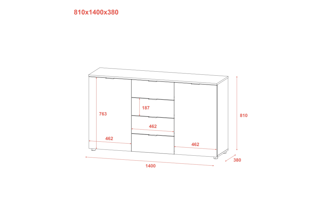Komoda Doros Ron 5 Bílý 2 dveře 4 zásuvky 140 × 38 × 81 (44900223)