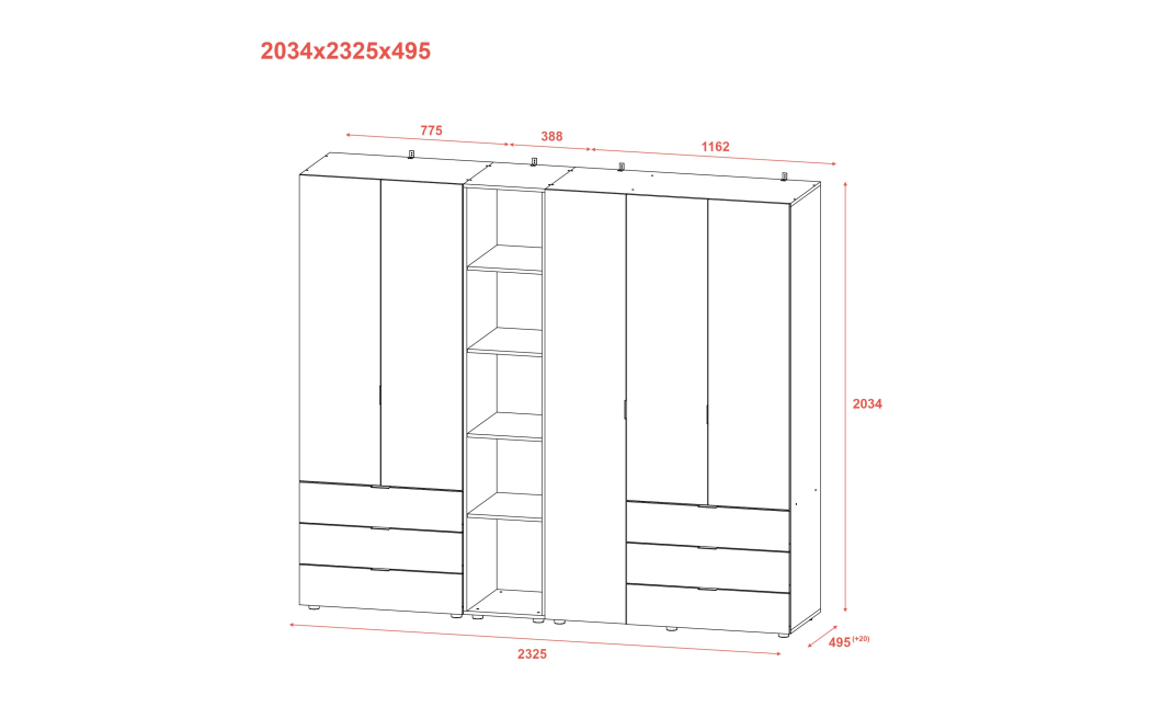 Set Doros Gelar s regálem Dub Sonoma 2+3 dveře 231,9×49,5×203,4 (42005046)