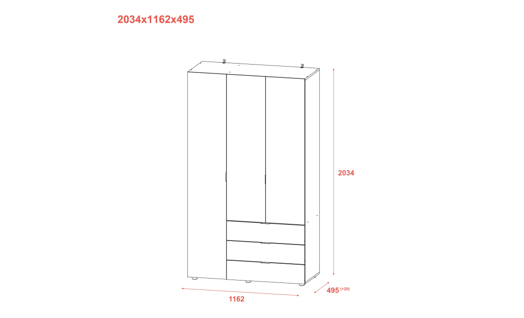 Šatní skříň Doros Gelar Bílá 3 DTD 116,2x49,5x203,4 (80397641)
