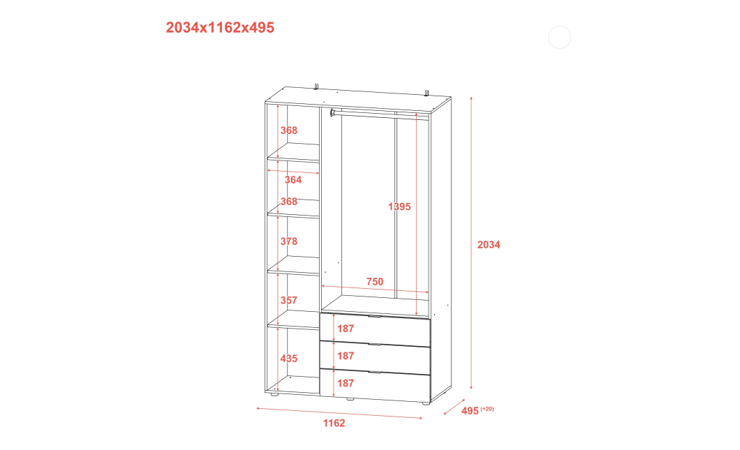 Šatní skříň  Doros Gelar Kašmír 3 DTD 116,2x49,5x203,4 (80737633)