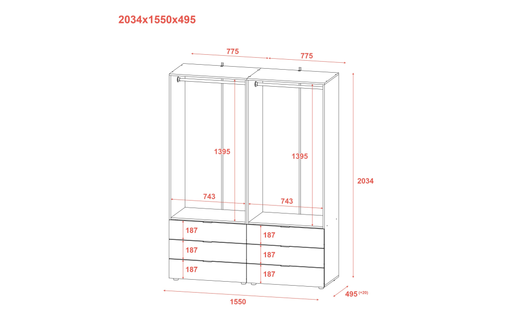 Šatní skříň na oblečení Doros Gelar set Bílá 2+2 dveře 155×49,5×203,4 (42002117)