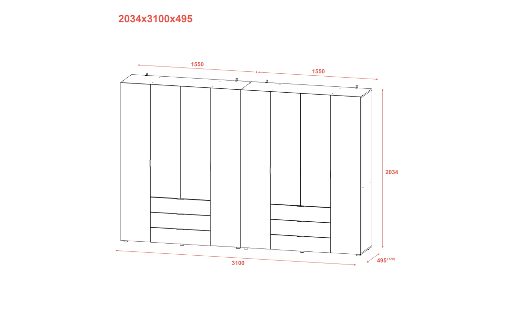 Šatní skříň na oblečení Doros Gelar set Bílá 4+4 dveře 310×49,5×203,4 (42002121)