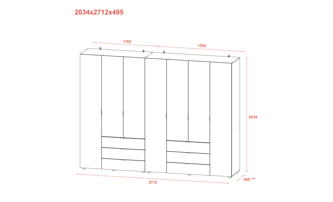 Šatní skříň na oblečení Doros Gelar set Grafit 3+4 dveře 271,2×49,5×203,4 (42002128)
