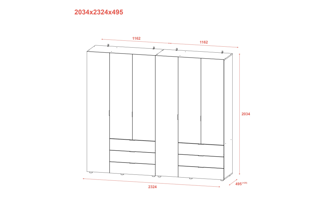 Šatní skříň na oblečení Doros Gelar set Kašmír 3+3 dveře 232,4×49,5×203,4 (80737640)