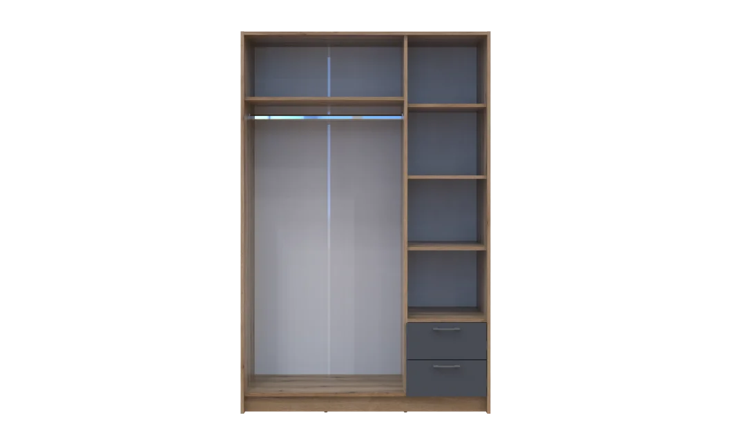 Šatní skříň Doros Rondy se zrcadlem Dub Artisan/Graphit 3 dveře 121x52x195 (80737816)