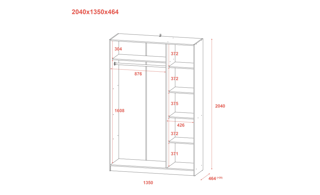 Skříň na oblečení Doros Promo Bílá 3 dveře 135×48×204 (80737071)