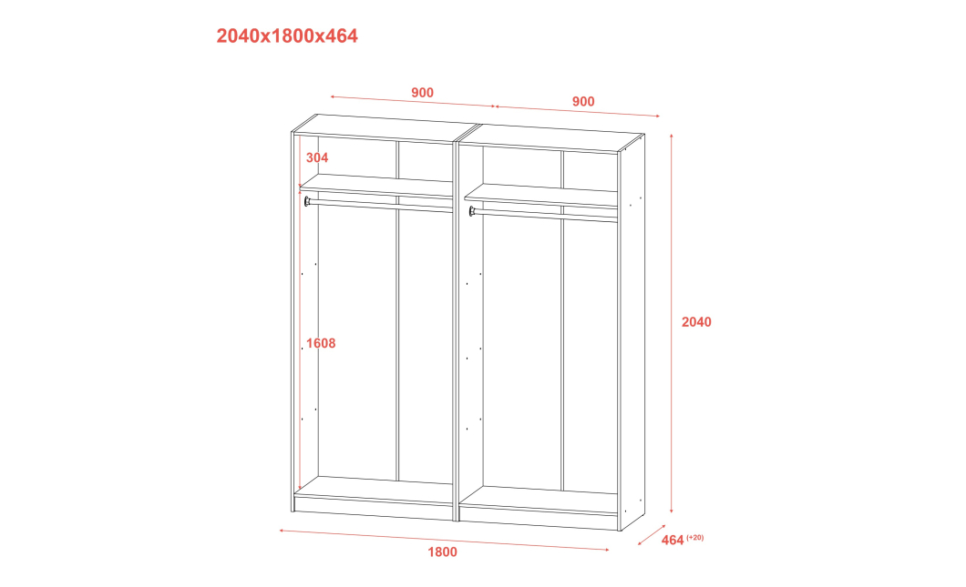 Skříň na oblečení Doros Promo Kašmír 2+2 dveře 180×48×204 (80737672)