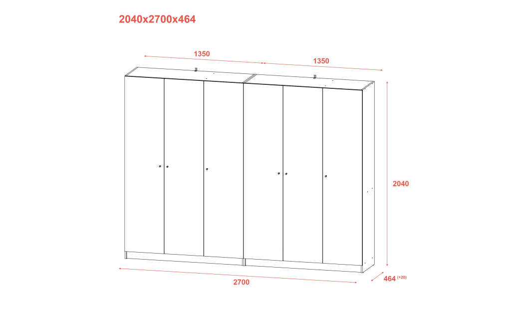 Skříň na oblečení Doros Promo Kašmír 3+3 dveře 270×48×204 (80737674)