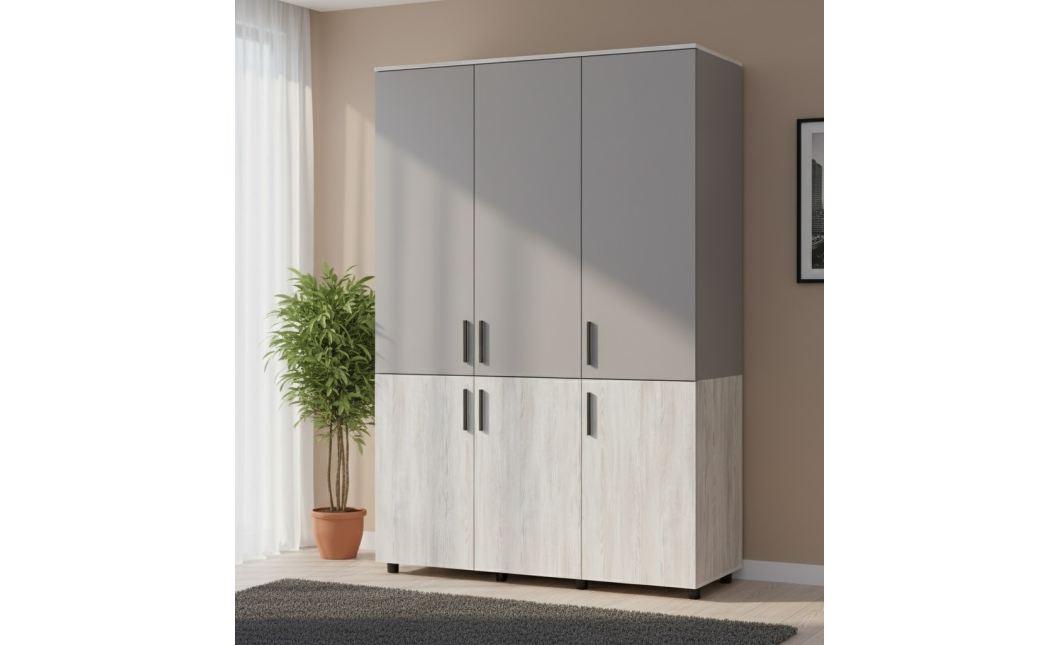 Skříň na oblečení Doros Thorn Borovice Natti/Šedá 3 DTD tyč 135х51.6х200 (44900511)
