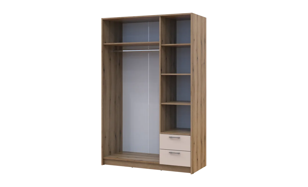 Šatní skříň Rondy se zrcadlem Dub Artisan/Kašmír 3 dveře 121x52x195 (80737817)