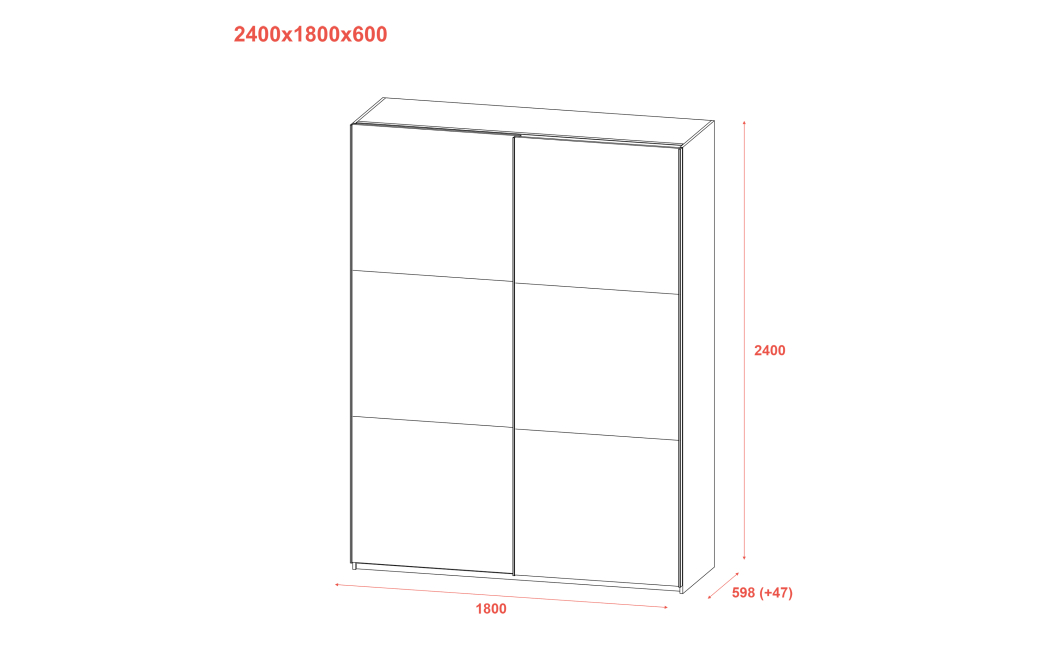 Šatní skříň s posuvnými dveřmi Doros G-Caiser Grafit/Bílý 2 dveře / 3 části 180x60x240 (44900262)