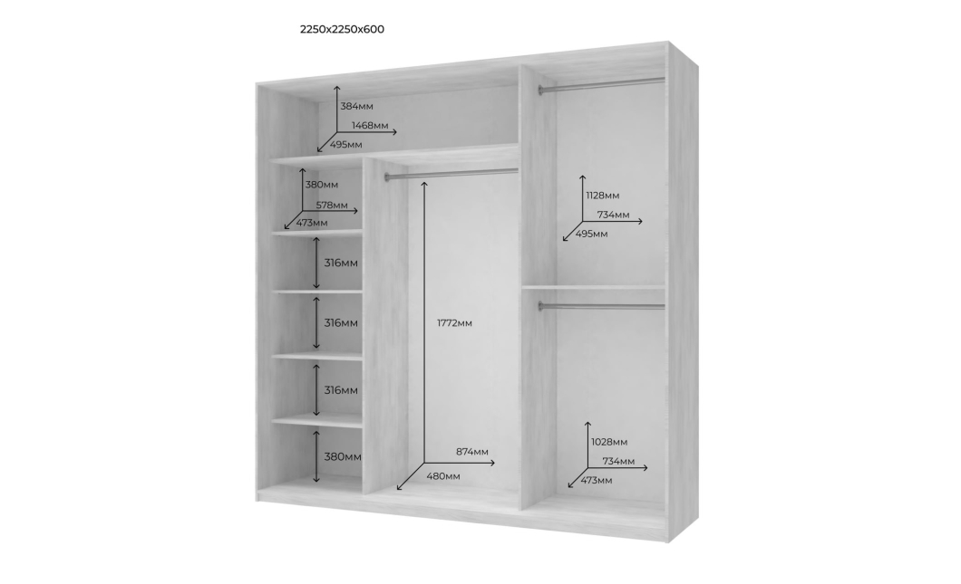 Šatní skříň s posuvnými dveřmi Doros City Light Kašmír 2 dveře / 1 zrcadlo 225×60×225 (80736383)