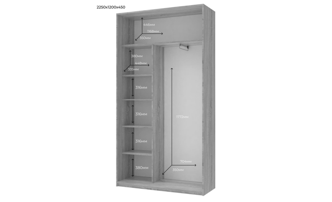 Šatní skříň s posuvnými dveřmi Doros City Light Kašmír 2 dveře 120×45×225 (80736332)
