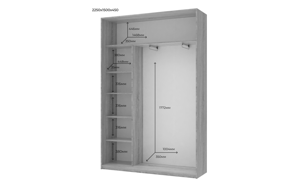 Šatní skříň s posuvnými dveřmi Doros City Light Kašmír 2 zrcadla 150×45×225 (80736362)